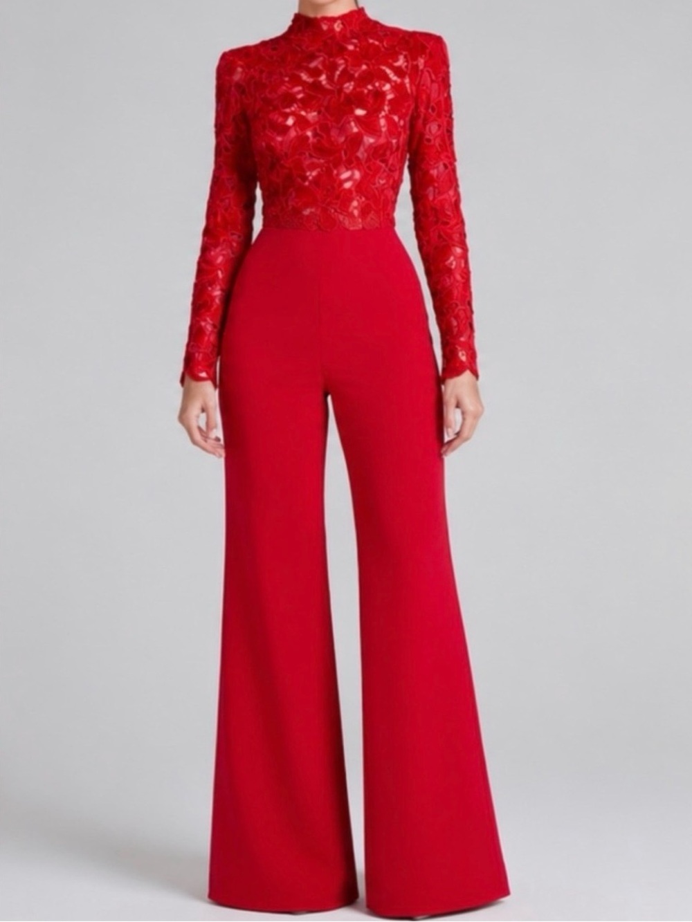 NADINE MERABI Red Lace-Top Wide Leg Jumpsuit Brand New with Tags